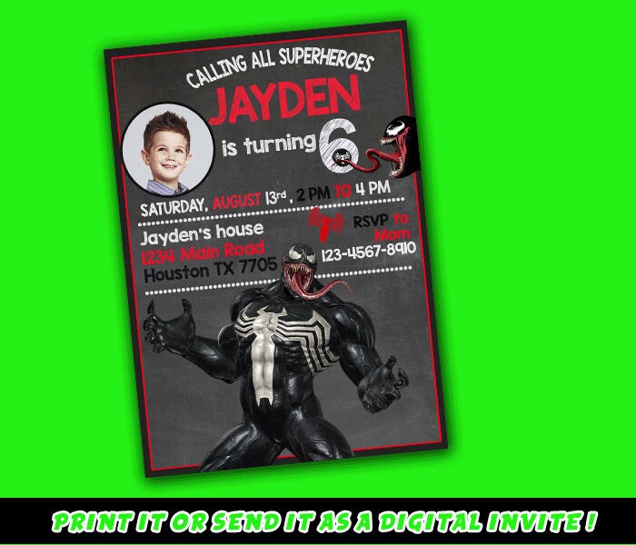 Venom Birthday Invitation Printable Invitation Digital Etsy