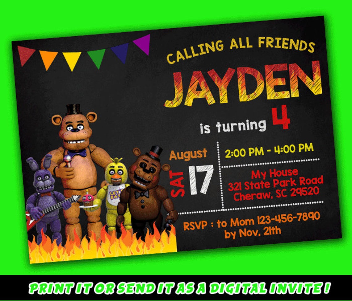 Five Night at Freddys Birthday Invitation Printable | Etsy