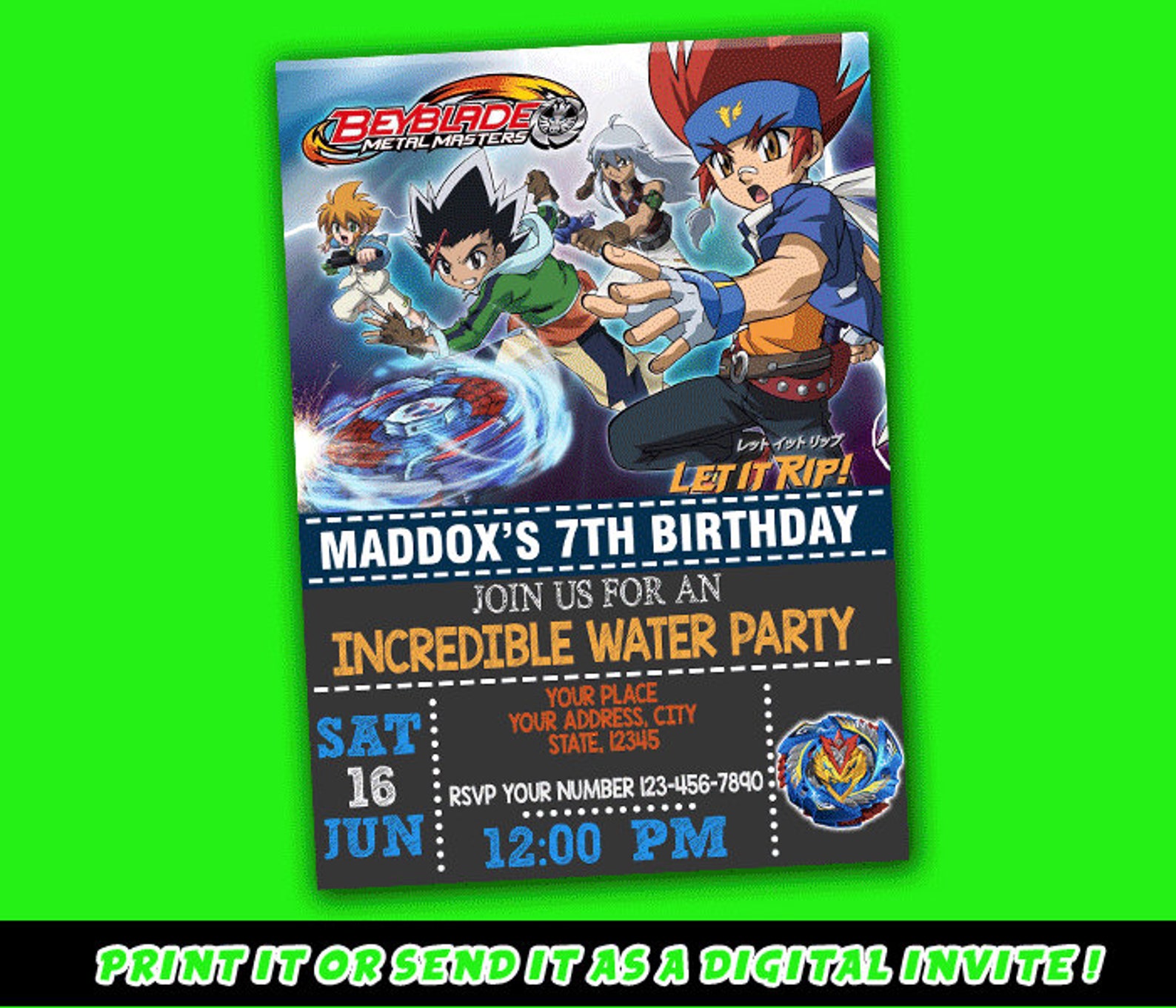 Beyblade Birthday Invitation Printable Invitation Digital | Etsy