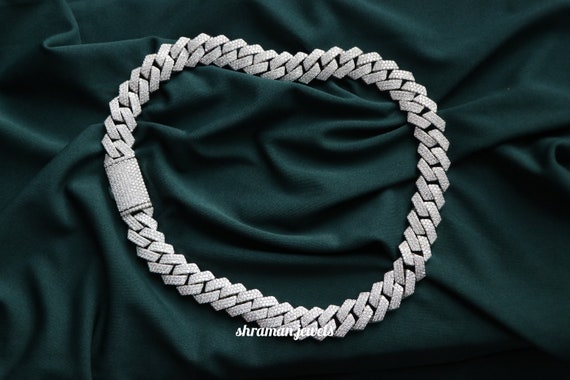 14K White Gold Diamond Cuban Link Chain 