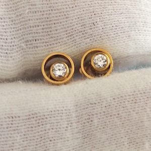 18K .750 Gold Vintage handgefertigte Diamant Ohrstecker - 2x0,10ct