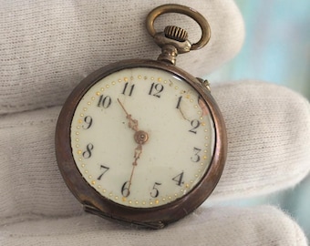 Miniature 31mm Antique Pocket Watch – Ornate  0.800 silver Case – Not Working Ladies Watch or Doll Prop