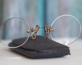 Antique European  eye glasses  Pince nez style, Fits-U type , Jules Cottet patent. early 1900s , perfect condition, antique spectacles