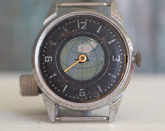 Rare montre homme soviétique des années 50 SPUTNIK - ne fonctionne pas, vendue pour pièce de rechange ou réparation