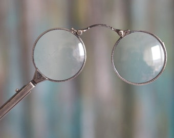 Antique European  Lorgnette glasses - solid  silver frame  19th century