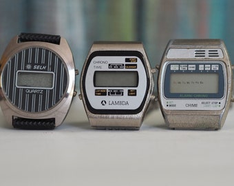 LCD - Lote de 3 relojes de cuarzo LCD, no probados, vendidos como si no funcionaran