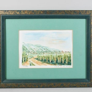 French landscape - watercolor painting, signed HR, date 1990