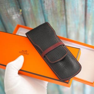 HERMES Paris  Pen Case for   2 Pencils, Multi Case Leather Brown and Red - new, original box