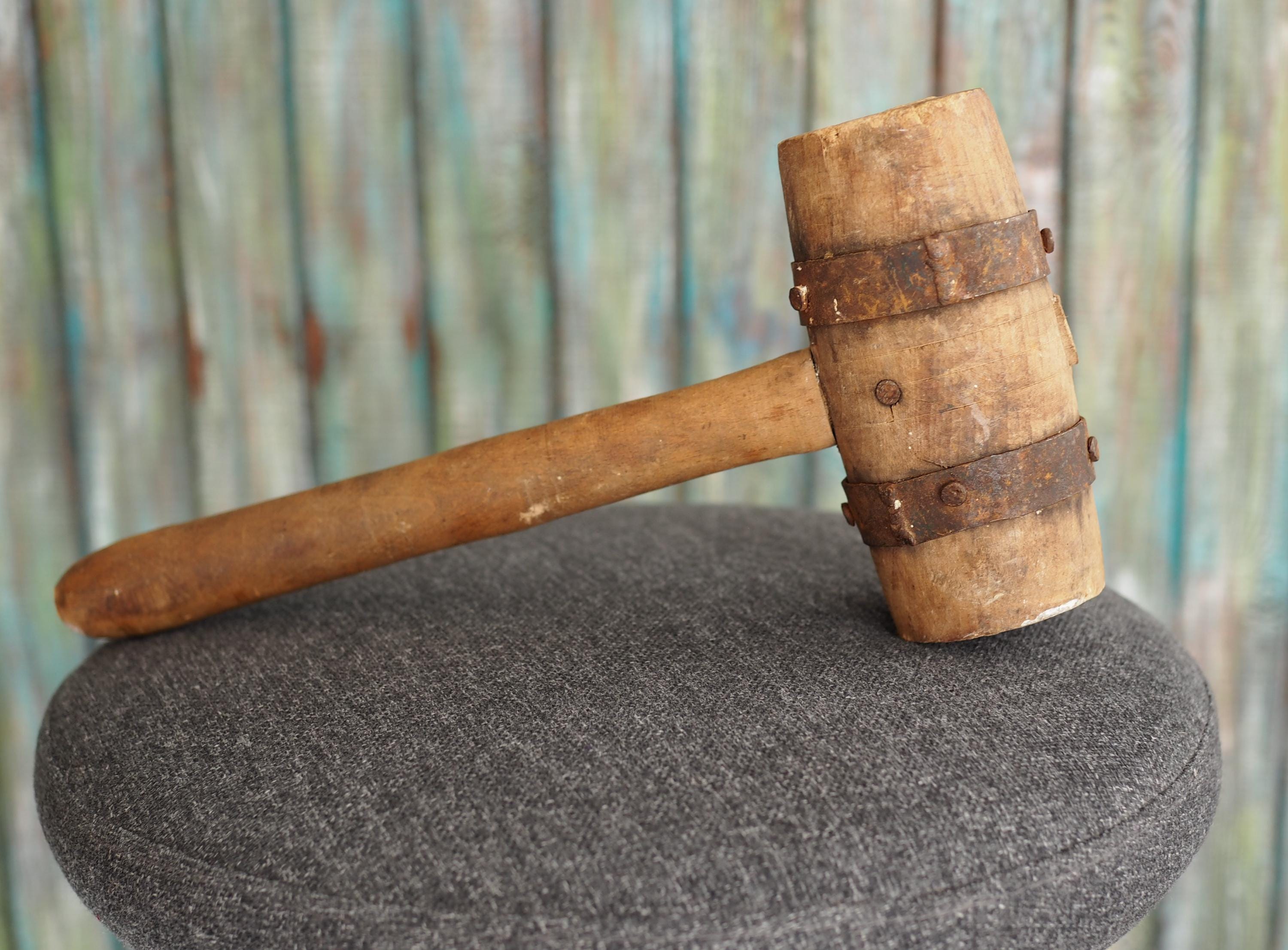 アンティーク木製ハンマー、ヴィンテージ木工用ハンマー、大工用
