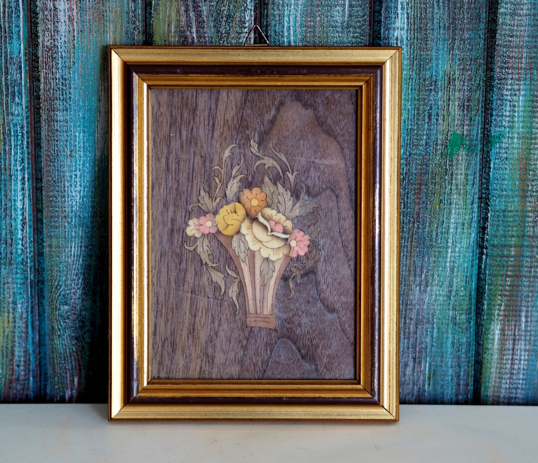 Broche Vintage Années 50 En Lucite - Fleurs Incrustées - Occasion