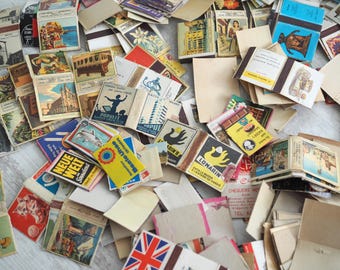 Gran lote de cajas de cerillas antiguas: más de 100 tapas vacías, con temas de viajes y publicidad, y objetos efímeros de los años 40 a 70 para manualidades o decoración.