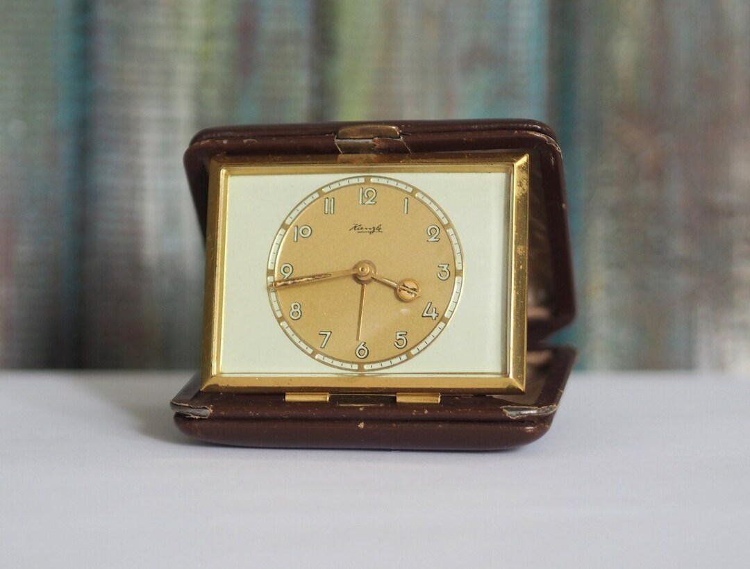 1950's German Travel Alarm Clock KIENZLE, Vintage Mechanical Wind up