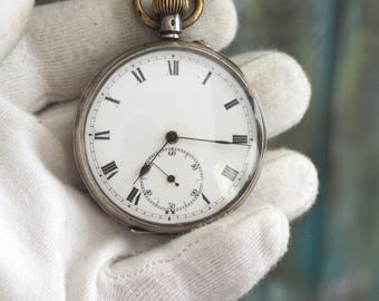 Antique 48mm Silver Pocket Watch – Roman Dial with Subseconds – Not Working Mechanical Collector’s Watch