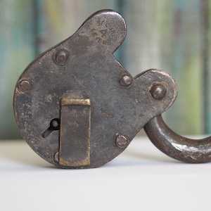 Antique forged iron pad  lock large size