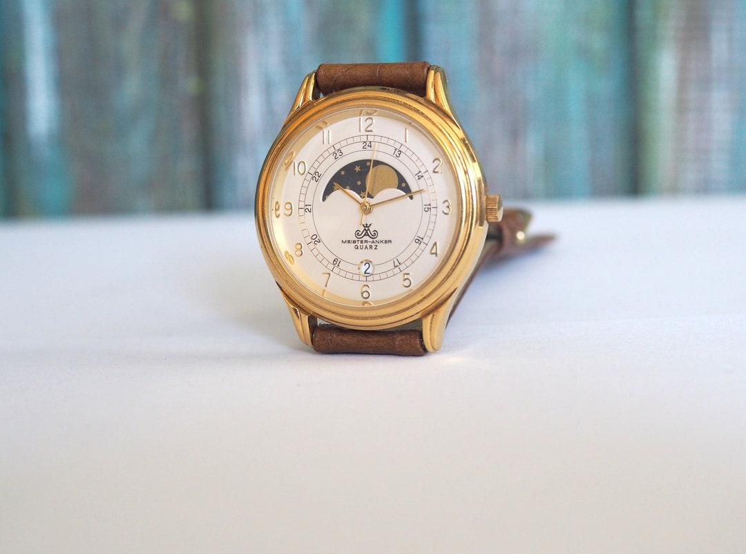 Meister Anker Moonphase Quartz Watch Starts and Stops for Etsy