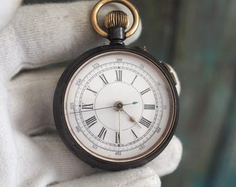 アンティーク懐中時計（秒針停止機能付き） - 48mmガンメタルケース
