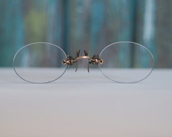 Antique European  eye glasses  Pince nez style, Fits-U type , Jules Cottet patent. early 1900s , steampunk costume, antique spectacles