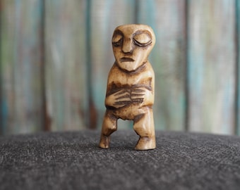 Vintage Tribal Carved Bone Totem Pole Sculpture, Primitive Vintage Tribal Carved Bone Totem Pole Sculpture, Primitive