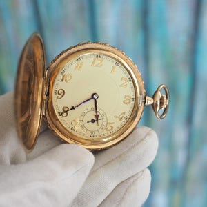 Art Deco Pocket Watch | 52mm Gold Tone Case | No Crystal | Not Working | Engraved Case | Display or Repair Project