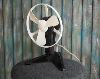 Ventilador de escritorio moderno de baquelita negra de mediados de siglo / Ventilador de mesa eléctrico de los años 60 de 220 V / Decoración retro para el hogar