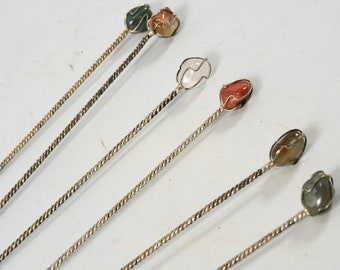 Vintage  COCKTAIL spoons,  Handmade Brasil Coin Stirrer- Long Handle / Twisted Handle / Semi Precious Stones, Cocktail Stirrers