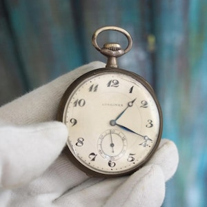 Antique Longines Pocket Watch | 800 Silver Case 48mm | Not Working | Blued Hands | Vintage Swiss Collectible