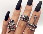 Silver snake ring set - serpent serpentine - snake jewelry set - biker ring - alternative style- punk - grunge jewelry- goth style cobra