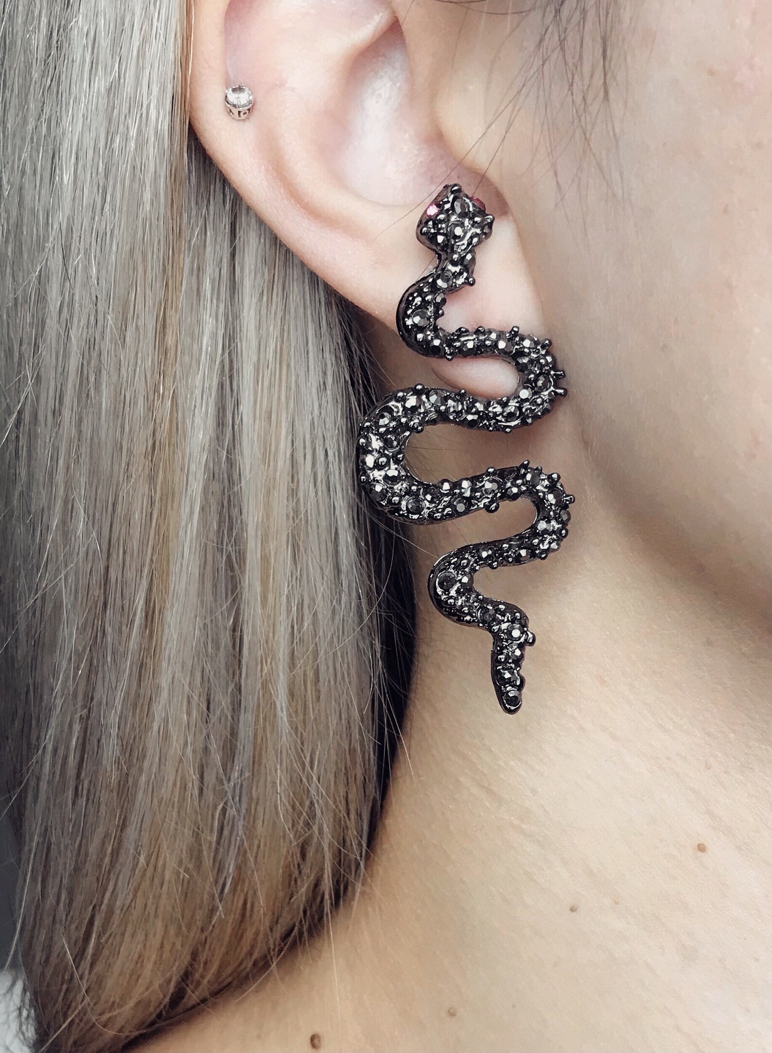 Black snake earrings black crystal earrings black Etsy