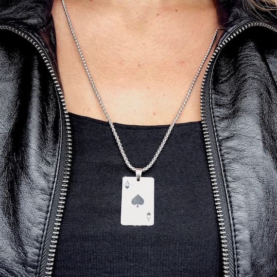 Ace Pendant Necklace for Men, Ace Playing Card Necklace, Ace Poker Card  Necklace with Chain, Ace