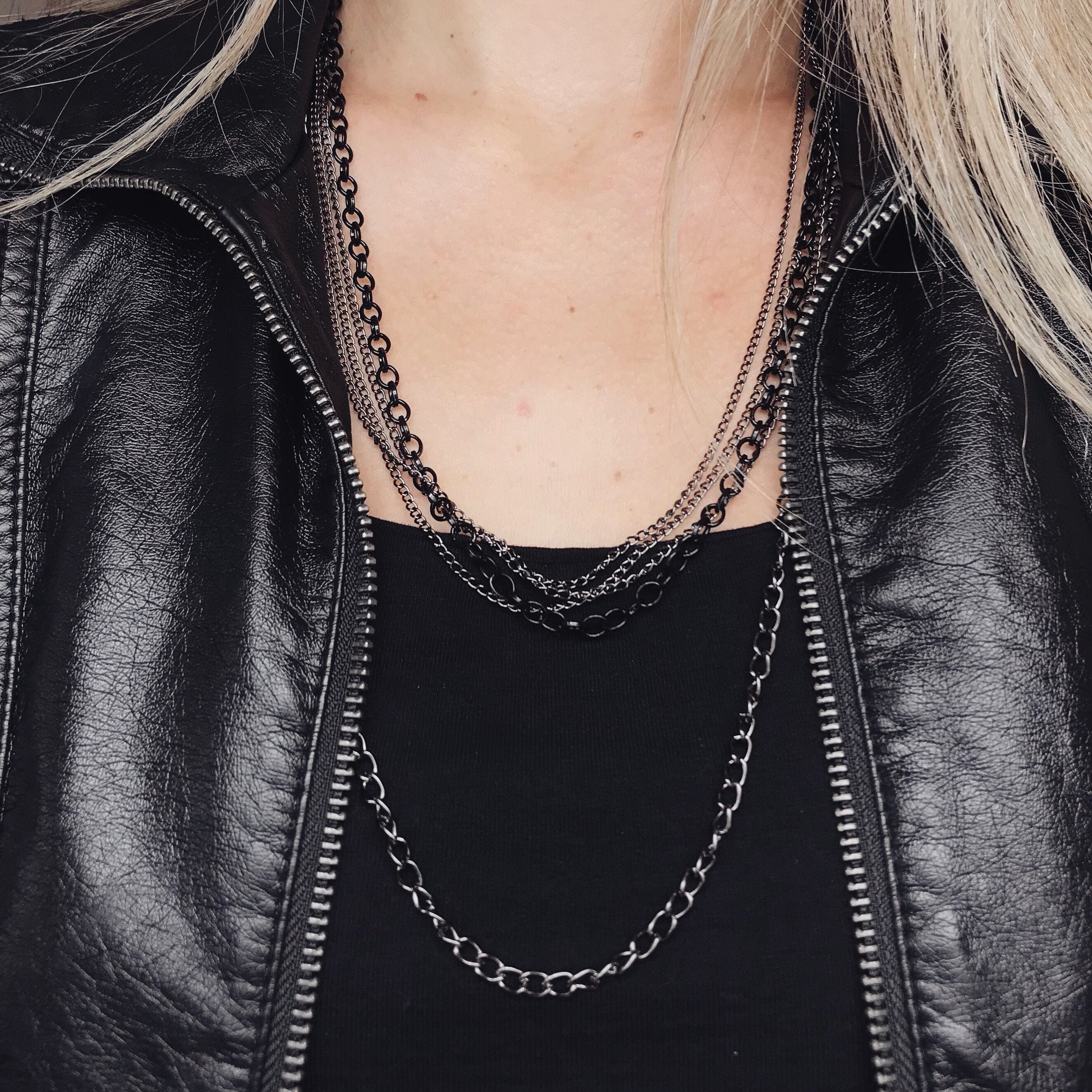 Black Chain Necklace Layered Necklace Gothic Jewelry Goth Etsy