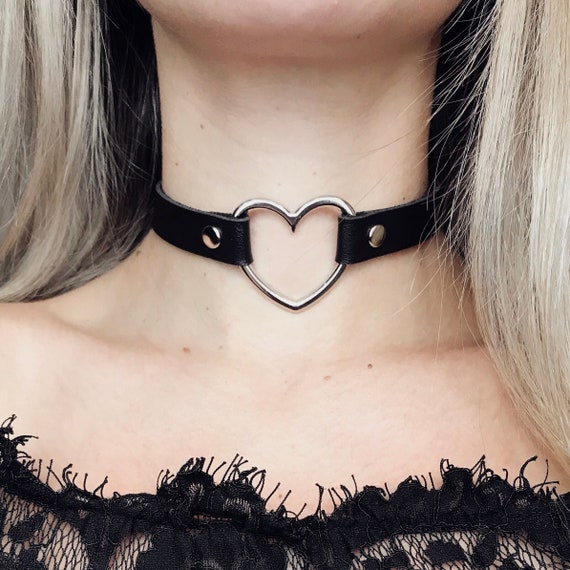 black choker necklace with silver heart pendant by jkfangirl on