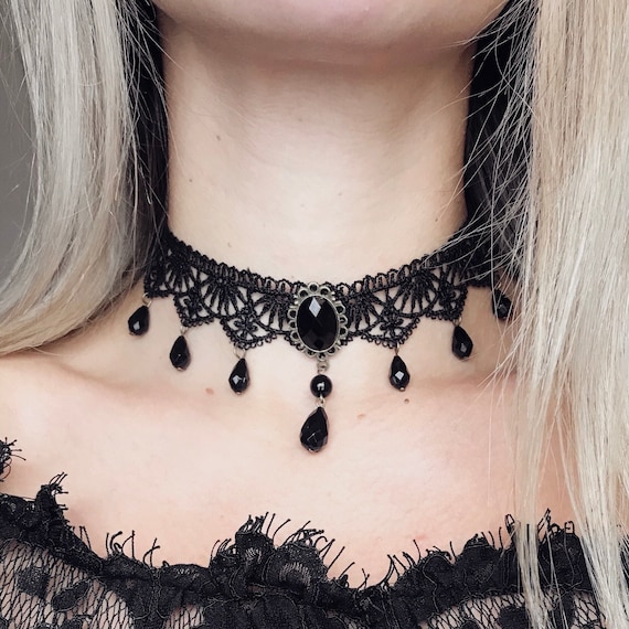 Emo Chain Skull Crystal Tassel Statement Choker Necklace