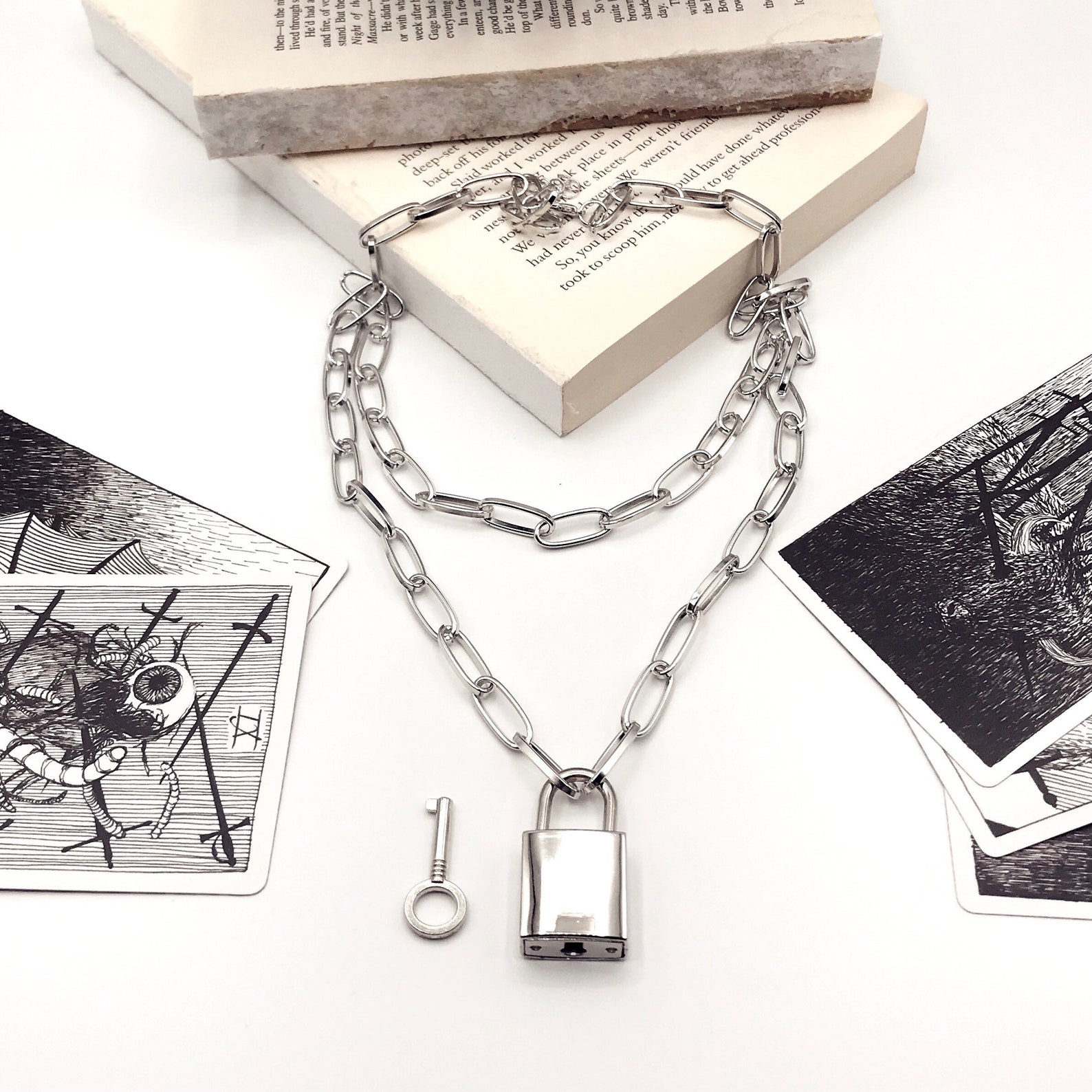 Lock and Key Necklace Chain Lock Necklace Silver Lock Etsy