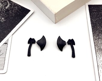 Black axe earrings - hatchet earrings- axe ear jacket- Halloween earrings- Halloween jewelry- goth style gothic - alternative fashion