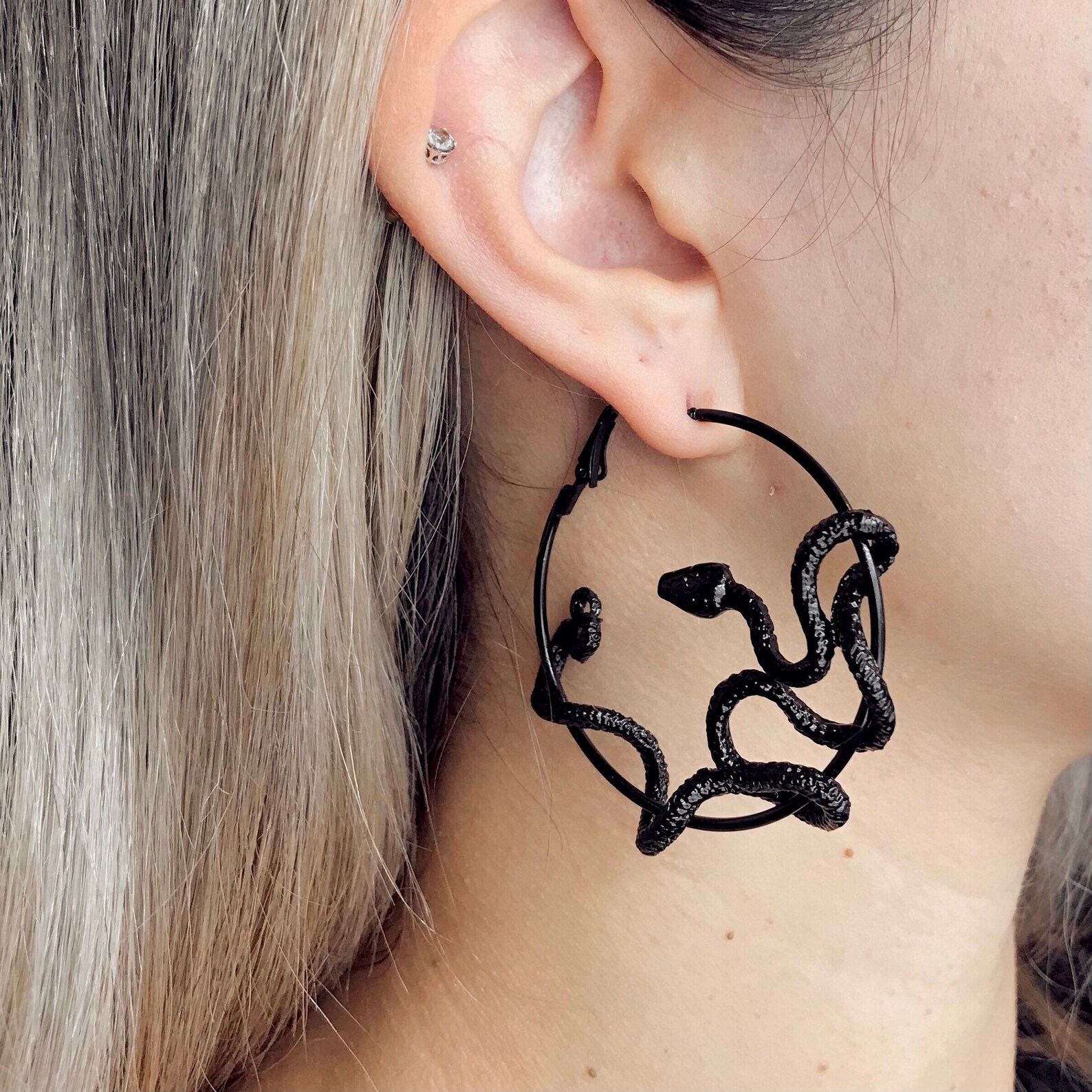 black snake hoop earrings