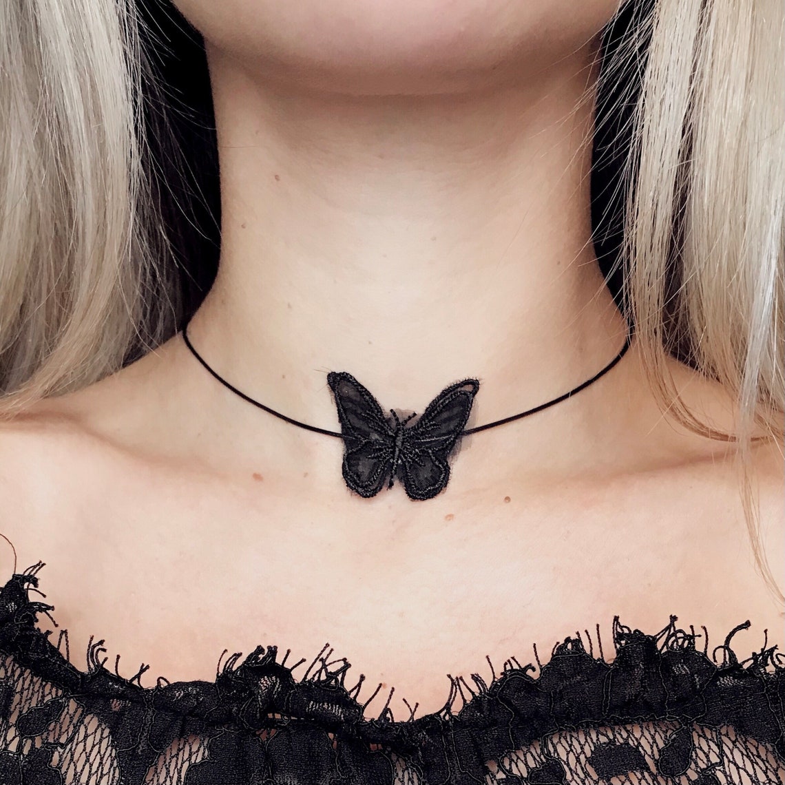 Lace Butterfly Choker Black Butterfly Necklace Lace Choker Etsy