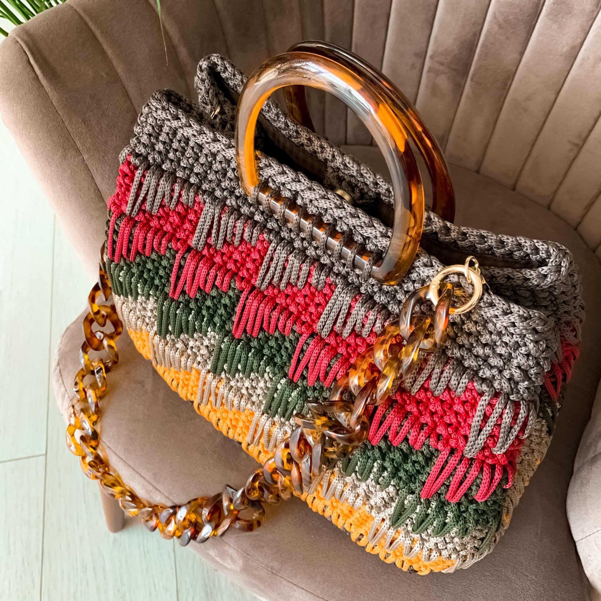 Modern tote bagRope bagLarge tote bagColorful shoulder Etsy