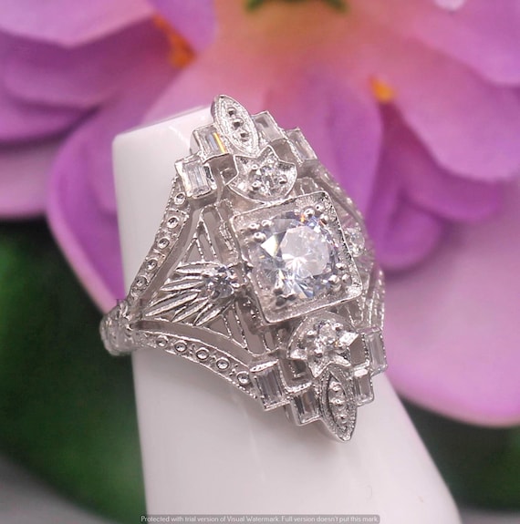Edwardian Filigree Moissanite Engagement Ring Round Cut