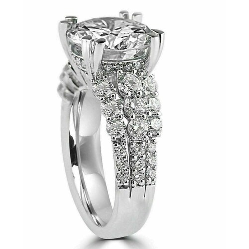 Three Row 3.75Carat Round Cut White Diamond Engagement & Wedding Double Prong Set shops Ring In 935 Argentium Silver