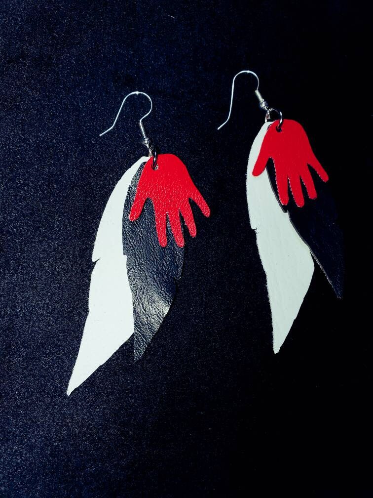 MMIW Faux Leather Feather Earrings Etsy