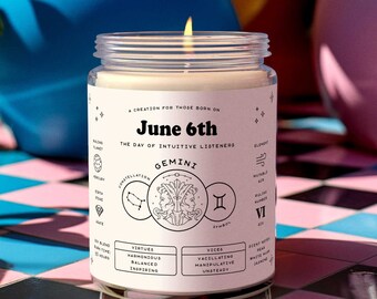 Birth Date Candle, Gemini Astrology Gift, Zodiac Gift, Personalised Candle, Gift For Gemini, Birthday Gift