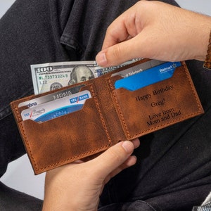 Anniversary Gift for Him, Personalized Mens Wallet, Engraved Wallet, Leather Wallet, Custom Wallet, Boyfriend Gift for Men, Gift for Dad