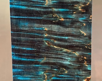 Dyed Karelian Birch Wood Plank: Black Turquoise Stabilized Masur Block