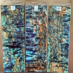 Stabilized and dyed Karelian birch wood. Perfect for making a hidden tang knife handle or  pens