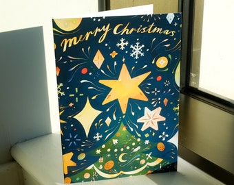 A5 Merry Christmas Greeting Card - Christmas Card, Holiday Card, Festive Card, Card with Envelope