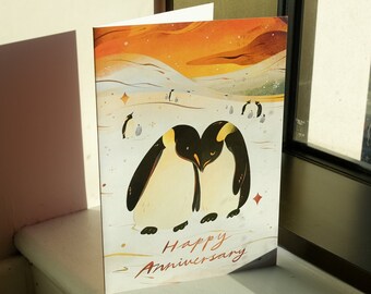 A5 Anniversary Greeting Card - Penguins, Love, Anniversary Gift, Card with Envelope