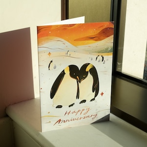 A5 Anniversary Greeting Card - Penguins, Love, Anniversary Gift, Card with Envelope