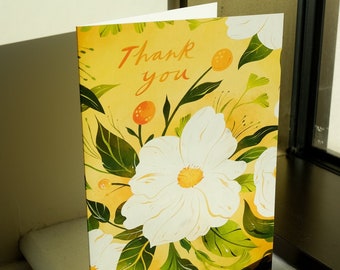 A5 Thank You Floral Greeting Card - Gratitude Card, Card for Teacher, Card for Friend, Card for Family, Card with Envelope