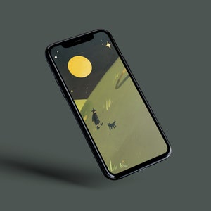 Night Moon Cat Wallpaper | iPhone Background | Illustrated Wallpaper | Digital Wallpaper | Instant Digital Download | Phone Background