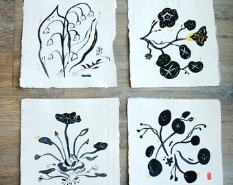Original Plant Ink Paintings - Multiple Designs, Ink Illustration, Flower Art, Nature Art, Gift Ideas, Nature illustration